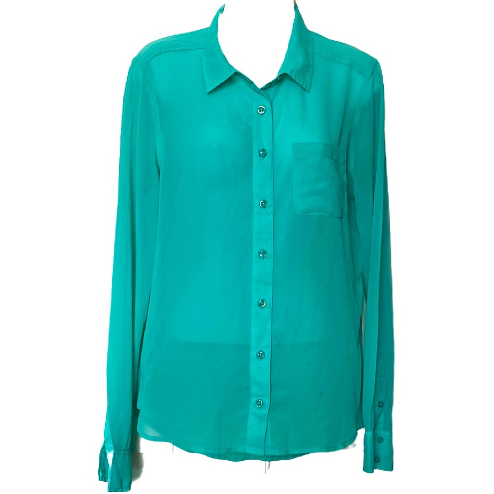 American Eagle Sheer Green Button Down Long Sleeve Women’s Top Size Medium